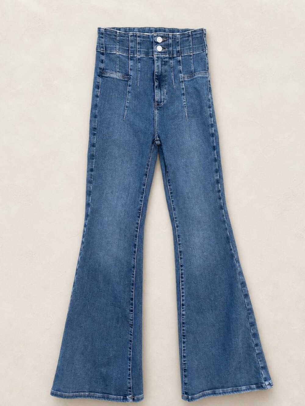 We The Free Jayde High Rise Flare Jeans Corset Waist Blue Size 28